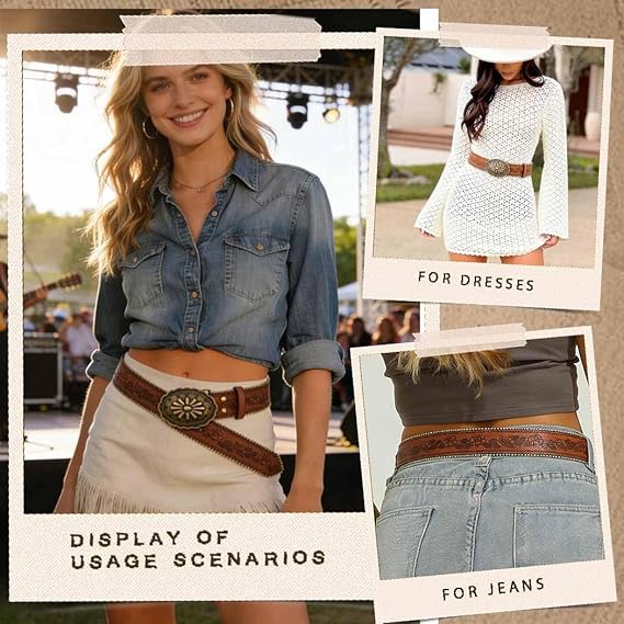 Yalice Vintage Cowgirl Embossed Buckle Belt