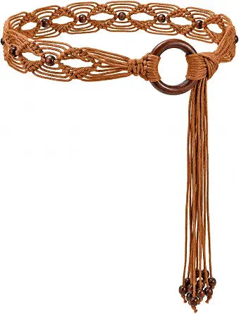 Women's Boho Braided Wax Rope Belt – Tassel Design