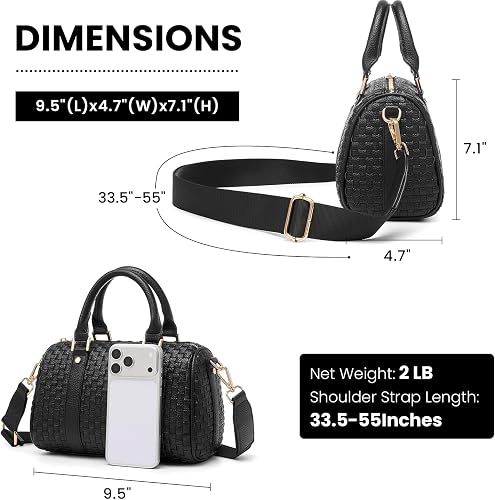 Women's Black Checkered Woven Vegan Leather Mini Satchel Crossbody Bag