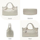 Women's Beige Genuine Cowhide Leather Satchel Handbag with Crossbody Strap