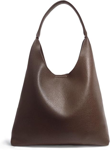 Women's Slouchy Coffee Vegan Leather Hobo Shoulder Bag with Magnetic Closure