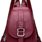 Women's Wine Red Soft Genuine Leather Mini Backpack Purse with Chain Detail