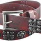 Men's Goth Skull Cross Genuine Leather Belt – Red