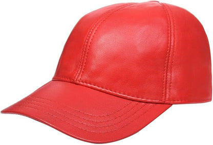 Burgundy Genuine Nappa Leather Baseball Cap with Adjustable Strap and Curved Visor