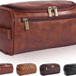 Dark Brown Hanging Leather Toiletry Bag with Metal Hook