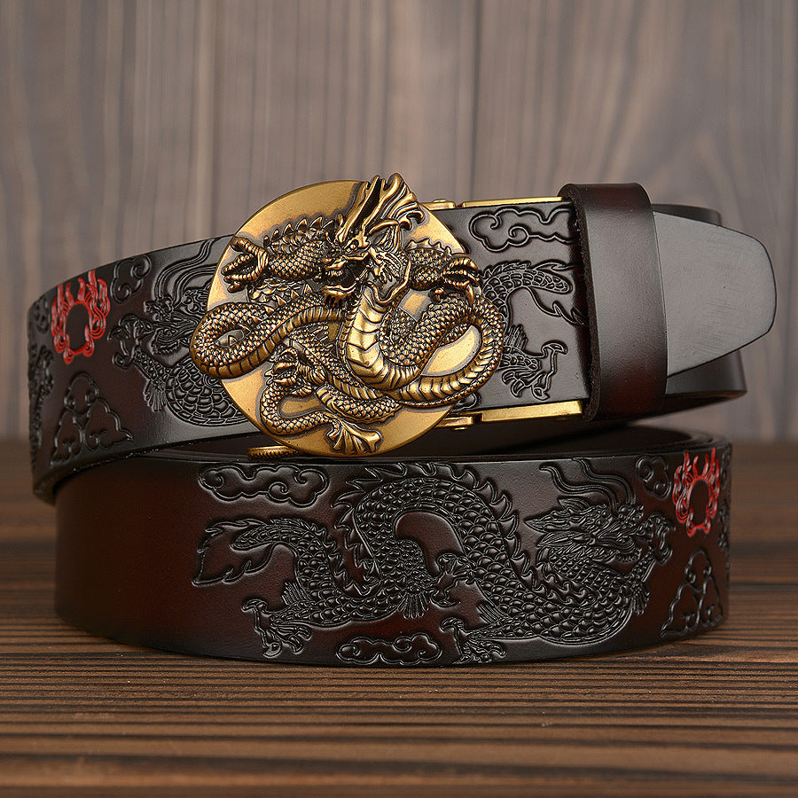 Western Leather Ratchet Belt - Dragon Buckle Precision Fit
