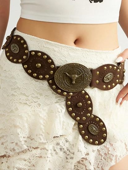 Women's Boho Disc Concho Leather Belt