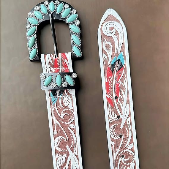 Women's Turquoise Horseshoe Buckle Leather Belt