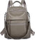 Women's Grey Full Grain Cowhide Leather Convertible Backpack Purse | BeltNBuckles