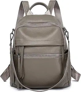 Women's Grey Full Grain Cowhide Leather Convertible Backpack Purse | BeltNBuckles