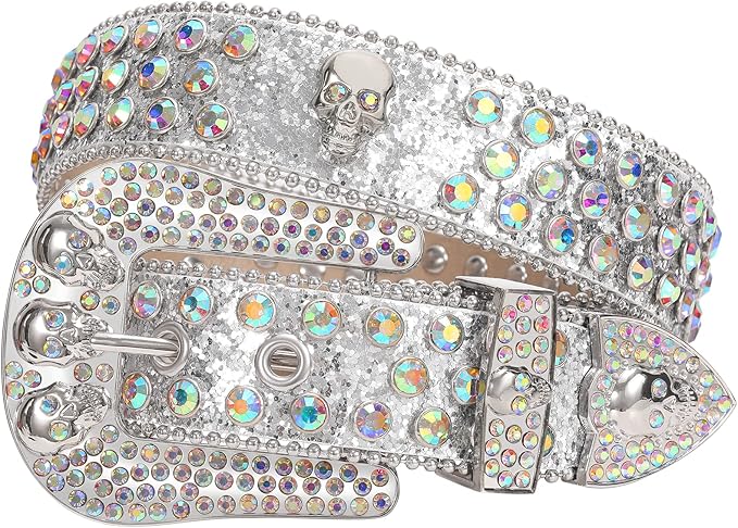Unisex Rhinestone Skull Belt – Punk Fashion Studded