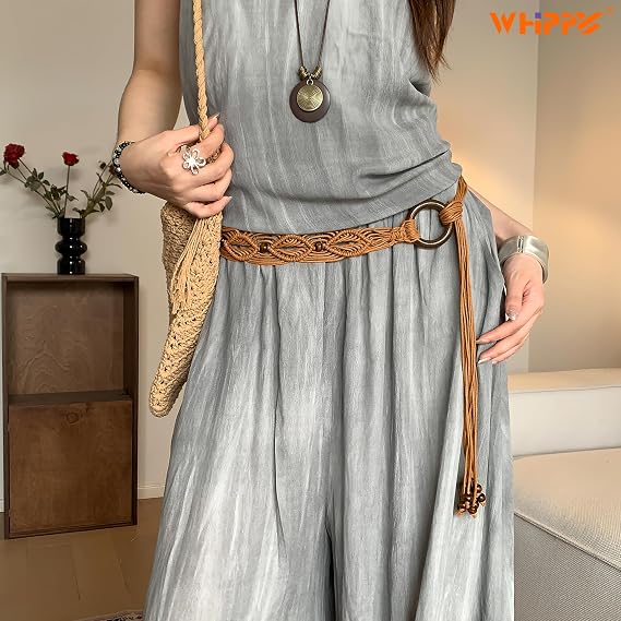 Women's Boho Braided Wax Rope Belt – Tassel Design