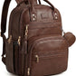 Brown Vegan Leather Backpack with 15.6 Inch Laptop Slot, Changing Pad and Stroller Straps