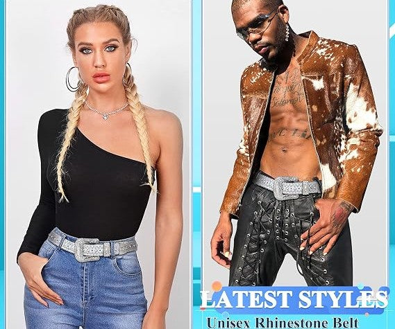 Unisex Crystal Diamond Studded Western Belt