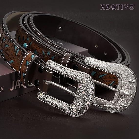Women's Genuine Leather Tooled Western Belt – Interchangeable