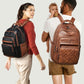 Women's Black and Brown Vegan Leather 43L Laptop Backpack for Work and Travel