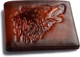 Embossed Wolf Bifold Leather Wallet with RFID Blocking