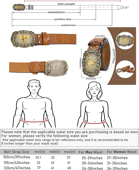 Women's Big Buckle Longhorn Bull Cowgirl Belt