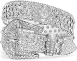 Unisex Rhinestone Studded Leather Belt – Silver Buckle