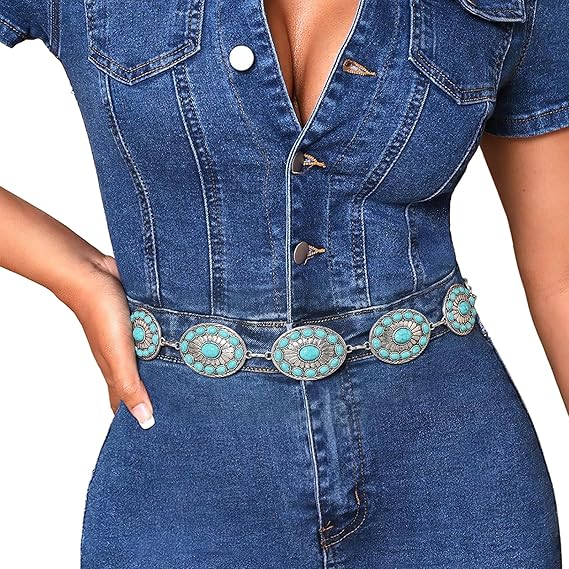 Women's Metal Concho Turquoise Waist Chain Belt