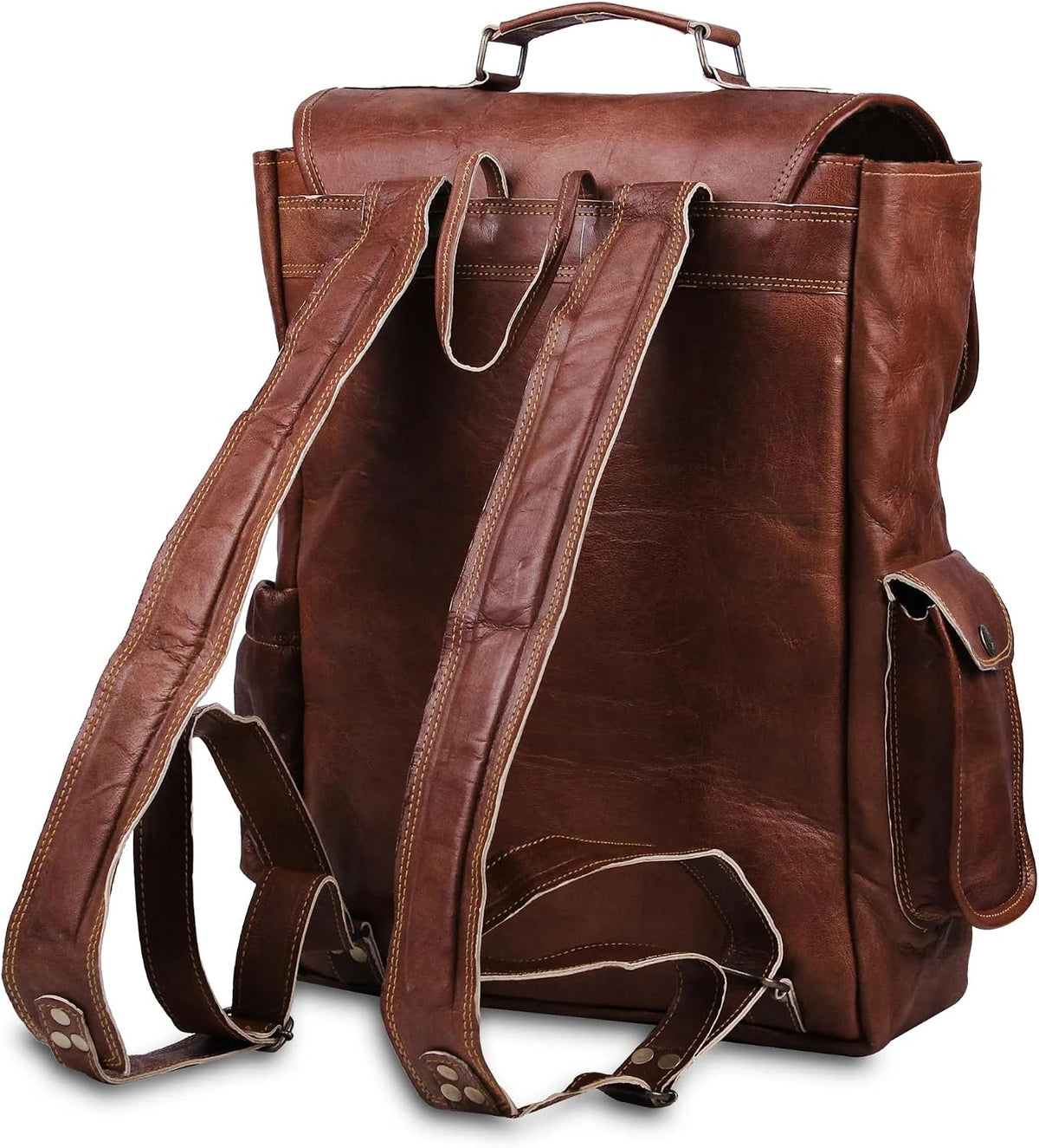 Brown Genuine Leather Vintage Laptop Backpack Rucksack for Men and Women, 16 Inch