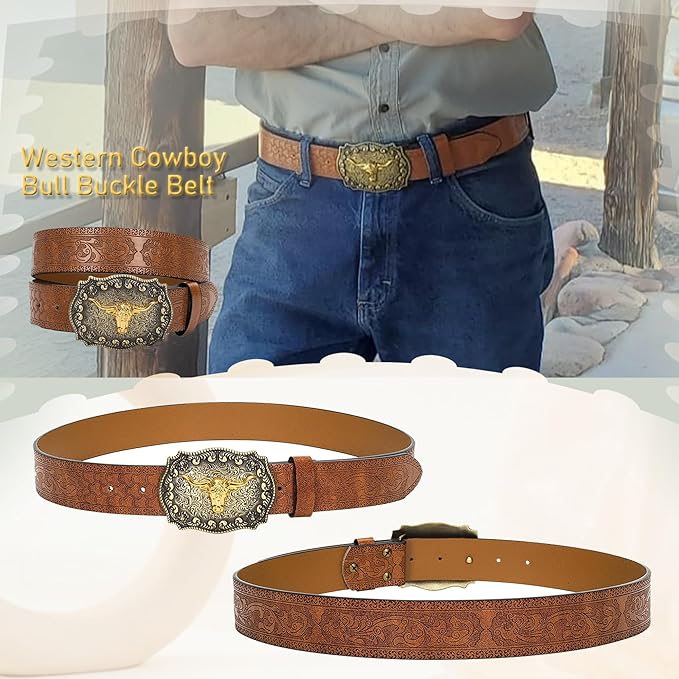 Women's Big Buckle Longhorn Bull Cowgirl Belt