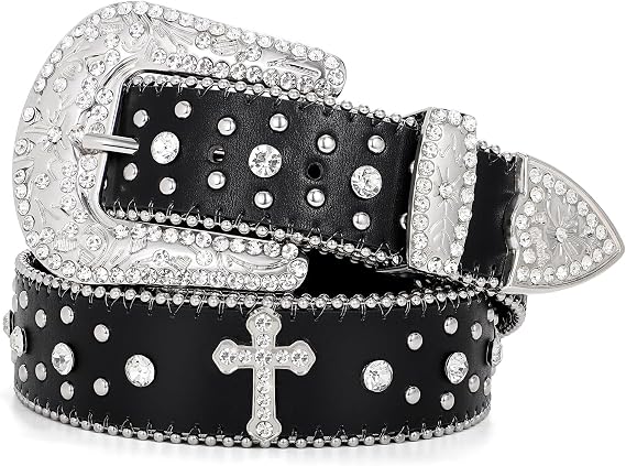 Unisex Rhinestone Cross Bling Belt – Western Diamond