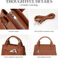 Women's Cognac Brown Genuine Pebble Leather Satchel Tote with Crossbody Strap
