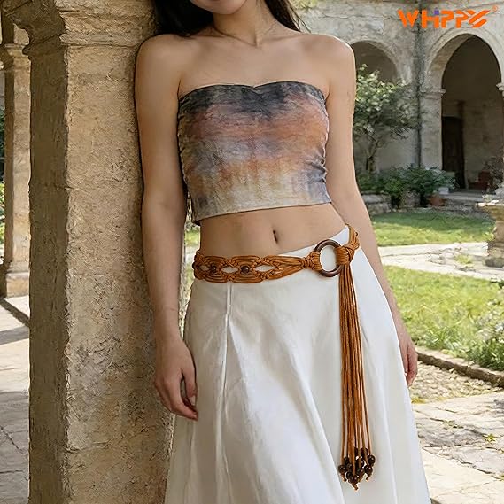 Women's Boho Braided Wax Rope Belt – Tassel Design
