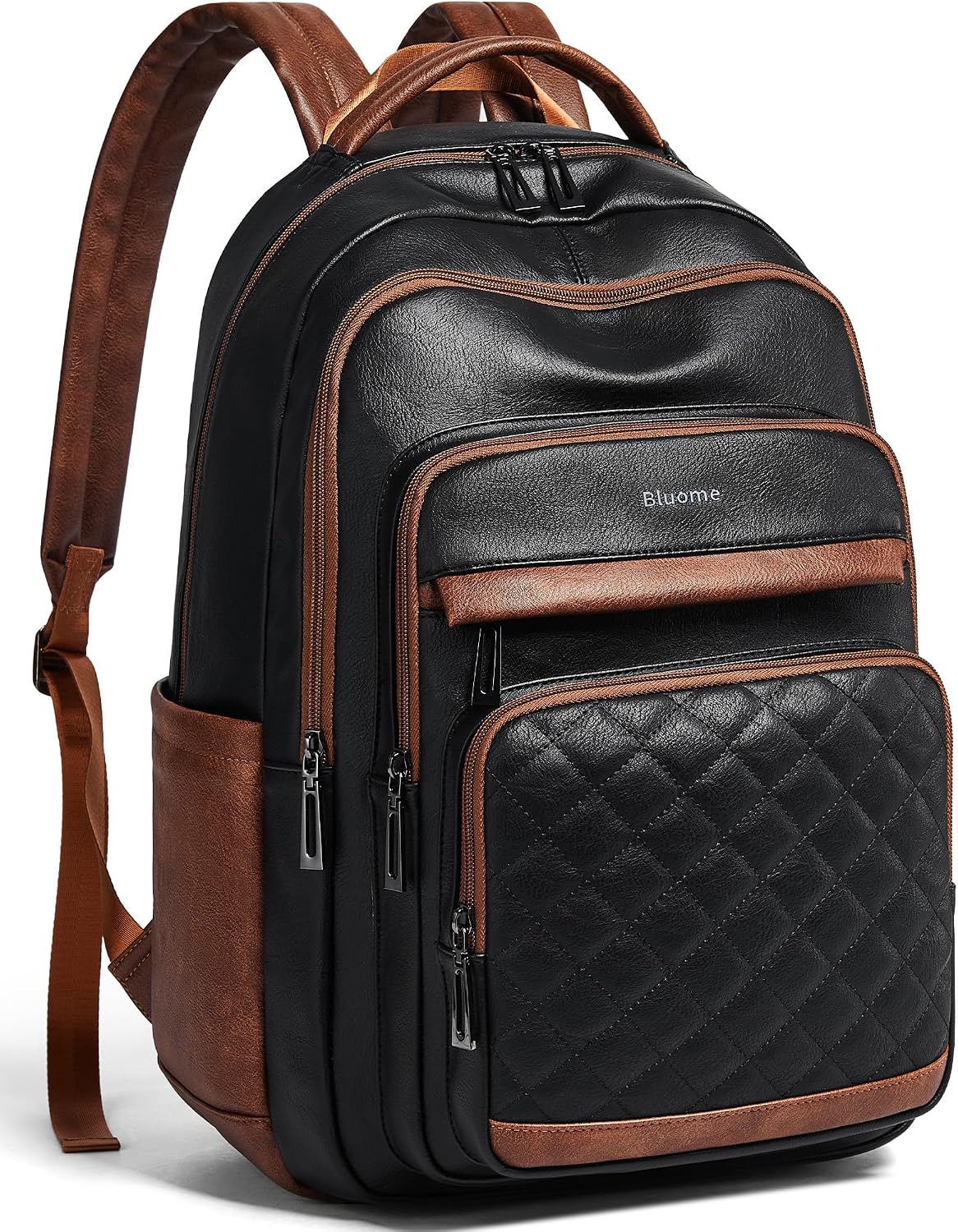 Women's Black and Brown Vegan Leather 43L Laptop Backpack for Work and Travel