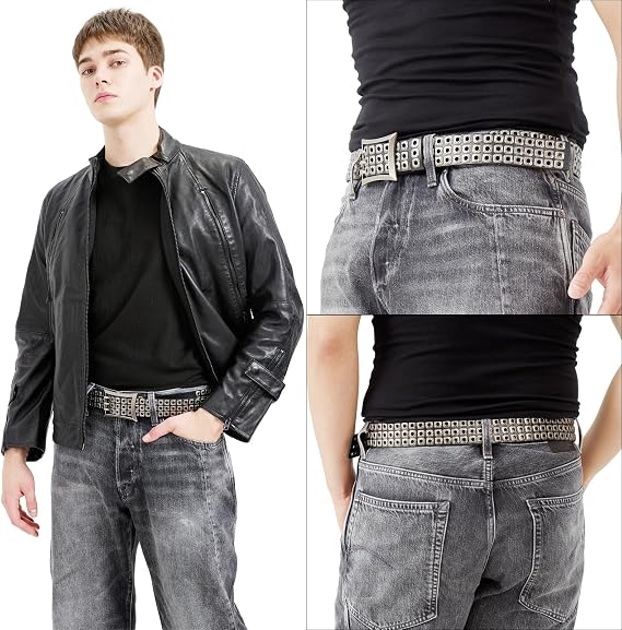 Unisex Three-Row Studded Punk Leather Belt – Y2K Goth