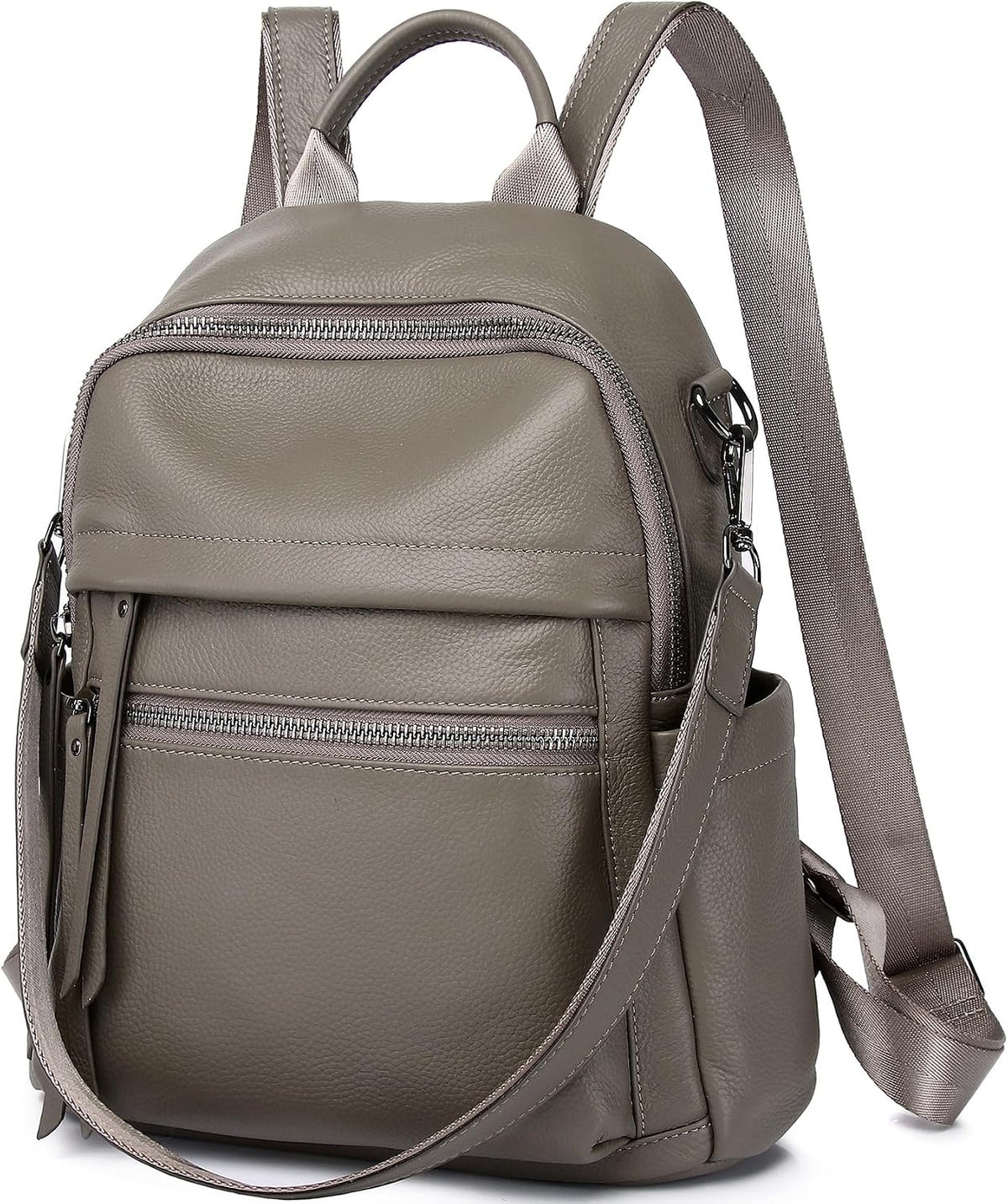 Women's Grey Full Grain Cowhide Leather Convertible Backpack Purse | BeltNBuckles
