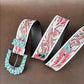 Women's Turquoise Horseshoe Buckle Leather Belt