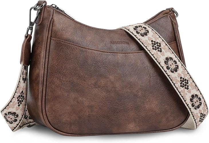 Women's Coffee Brown Vegan Leather Crossbody Shoulder Bag with Adjustable Strap