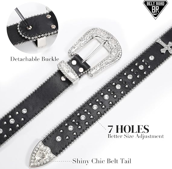 Unisex Rhinestone Cross Bling Belt – Western Diamond