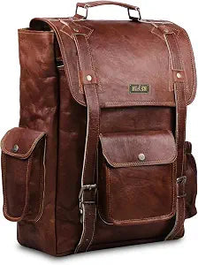 Brown Genuine Leather Vintage Laptop Backpack Rucksack for Men and Women, 16 Inch