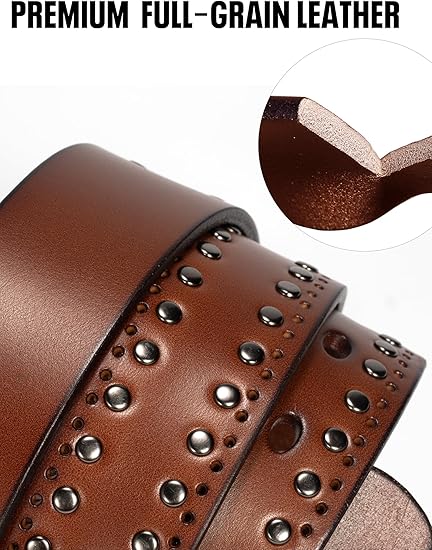 Women's Studded Full-Grain Leather Belt – Vintage Silver Buckle