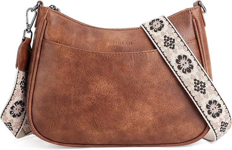 Women's Coffee Brown Vegan Leather Crossbody Shoulder Bag with Adjustable Strap