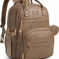 Brown Vegan Leather Backpack with 15.6 Inch Laptop Slot, Changing Pad and Stroller Straps