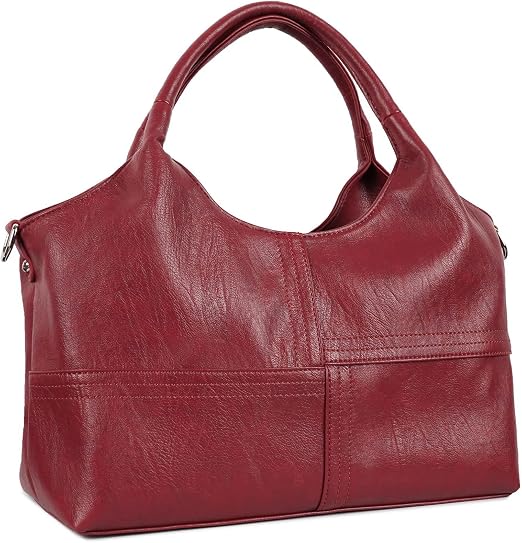 Women's Black Vegan Leather Tote Hobo Satchel with Detachable Strap