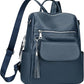 Women's Indigo Blue Full Grain Cowhide Leather Convertible Backpack Purse