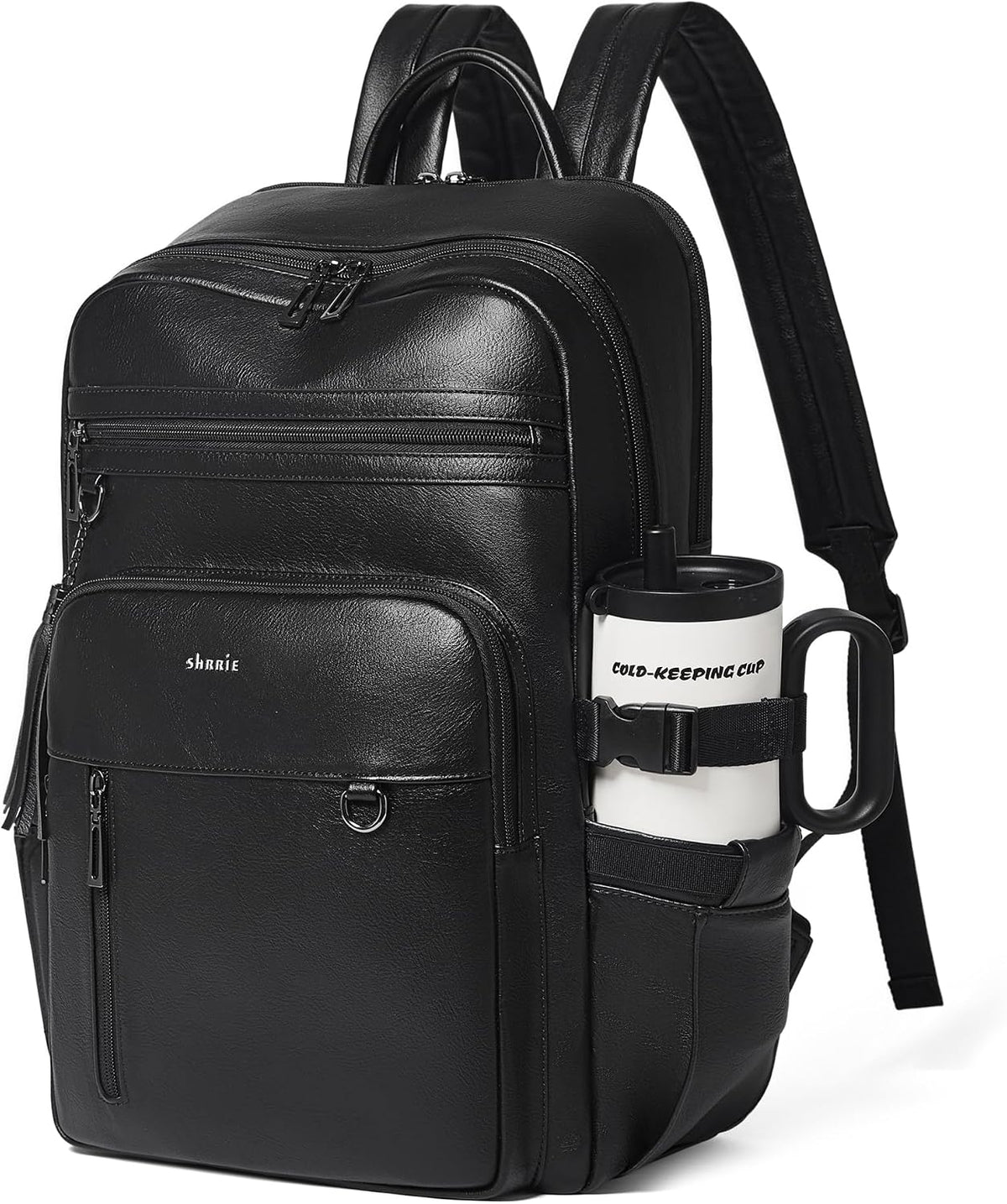 Women's Beige and Brown Faux Leather Laptop Backpack with 17 Inch Laptop Compartment