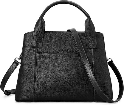 Women's Cognac Brown Genuine Pebble Leather Satchel Tote with Crossbody Strap