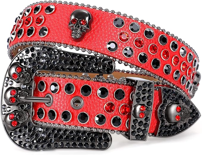 Unisex Rhinestone Skull Belt – Punk Fashion Studded
