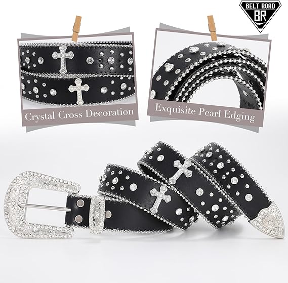 Unisex Rhinestone Cross Bling Belt – Western Diamond