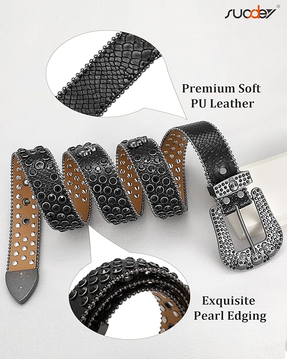 Unisex Rhinestone Skull Belt – Punk Fashion Studded