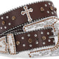 Unisex Rhinestone Crown & Cross Studded Belt
