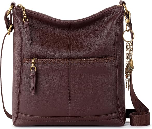 Women's Tobacco Floral Embossed Leather Crossbody Bag with Adjustable Strap