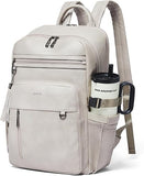 Women's Beige and Brown Faux Leather Laptop Backpack with 17 Inch Laptop Compartment