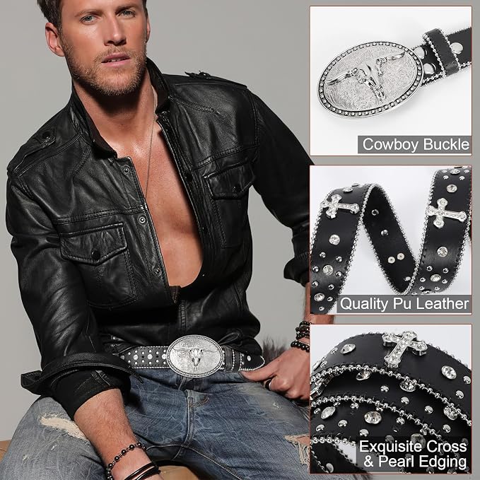 Unisex Punk Cowboy Belt – Western Bull Buckle